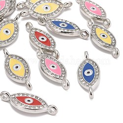 Alloy Rhinestone Links connectors, Cadmium Free & Lead Free, with Enamel, Grade A, Evil Eye, Platinum Color, Mixed Color, 26x10x2mm, Hole: 2mm