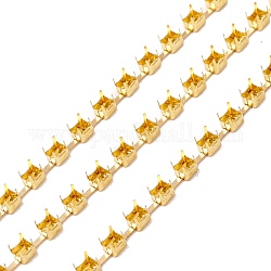 50 м прямоугольные цепочки из латуни со стразами, золотые, 2.2x2.1x2.3 мм, лоток : 2x1.6 мм