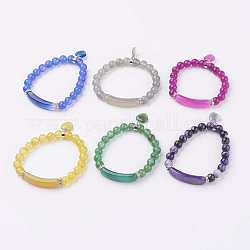 Bracelets en perles d'agate naturelle avec breloque, teints et chauffée, cœur, couleur mixte, 2-1/4 pouces (56 mm)
