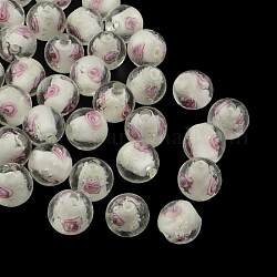Handmade Luminous Inner Flower Lampwork Beads, Round, White, 12mm, Hole: 2mm