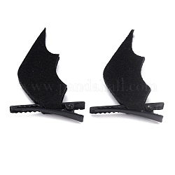 ハロウィンレジンアリゲーターヘアクリップ  鉄クリップパーツ付き  悪魔の翼  ブラック  64.5x41x9.5mm  2個/セット