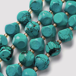 Perles de turquoise naturelle brin, avec des perles de rocaille, dés célestes à six faces, 6~6.5x6~6.5x6~6.5mm, Trou: 0.5mm, Environ 25 pcs/chapelet, 7.97'' (20.25 cm)