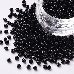 Perles de rocaille en verre, opaque graine de couleurs, ronde, noir, taille: environ 3mm de diamètre, Trou: 1 mm, environ 2222 pcs/100 g