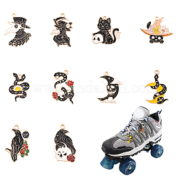 Chgcraft 1 Set Schuhanhänger aus Emaille im gotischen Stil, mit Sprungring, Mond/Schädel/Katze/Schlange/Raben-Anhänger, Mischfarbe, 33~36 mm, 10 Stück / Set
