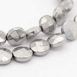 Chapelets de perles en hématite synthétique sans magnétique, plat rond à facettes, platinée, 8x4mm, Trou: 1mm, Environ 48 pcs/chapelet, 15.1 pouce