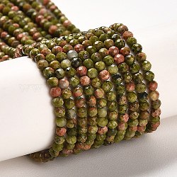 Chapelets de perles en unakite naturelle, facette, rondelle, AA grade, 2~2.5x2~2.2mm, Trou: 0.7mm, Environ 187~189 pcs/chapelet, 15''~15.31'' (38.1~38.9 cm)