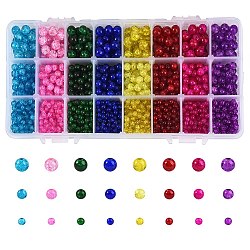 1920~2480Pcs 3 Style Spray Painted Crackle Glass Beads, Round, Two Tone, Mixed Color, 4mm/6mm/8mm, Hole: 1.1~1.3mm, 8 color/style