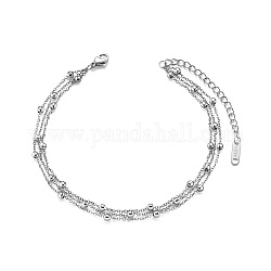 Shegrace Titan Stahl Mehrstrang Fußkettchen, mit Kabelketten und runden Perlen (Kettenverlängerer im zufälligen Stil), Edelstahl Farbe, 8-5/8 Zoll (22 cm)