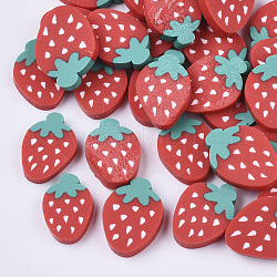 Handgemachter Ton-Cabochon, Erdbeere, rot, 11~12x8~9x1.5~2 mm