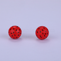 Printed Round Silicone Focal Beads, Dark Red, 15x15mm, Hole: 2mm