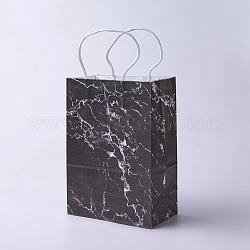 Kraftpapiersäcke, mit Griffen, Geschenk-Taschen, Einkaufstüten, Rechteck, Marmor Textur Muster, Schwarz, 27x21x10 cm