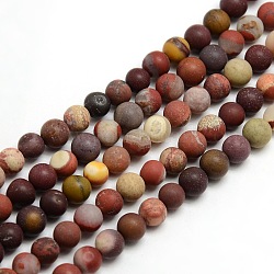 Chapelets de perles en mokaite naturel rondes dépolies, 4mm, Trou: 1mm, Environ 93~96 pcs/chapelet, 14.9~15.6 pouce