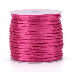 Cuerda de nylon, cordón de cola de rata de satén, Para hacer bisutería, anudado chino, de color rosa oscuro, 2mm, alrededor de 10.93 yarda (10 m) / rollo