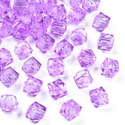 Perles en acrylique transparente, facette, carrée, bleu violet, 8.5x9.5x9.5mm, Trou: 2.5mm, environ 1070 pcs/500 g