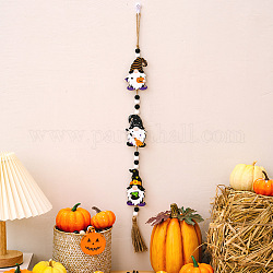 Ornements d'arbre de gland de perles de bois d'halloween, Guirlande murale en perles de gnome de citrouille pour décorations de fête à la maison, gnome, 590x30mm
