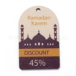 Ramadan Theme Wood Pendants, with Masjid Pattern, Half Oval, Coconut Brown, 67x42x2mm, Hole: 5mm
