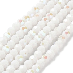 Opaque Glass Beads Strands, Faceted, Round, White, 8x7~7.5mm, Hole: 1.2mm, about 65~67pcs/strand, 19.49~19.69''(49.5~50cm)