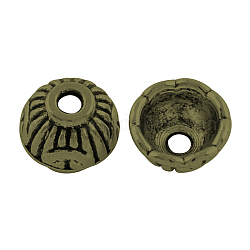 Tibetischen Stil Legierung Perlenkappen, Halbrund, Cadmiumfrei und Nickel frei und Bleifrei, Antik Bronze, 7x4 mm, Bohrung: 1.5 mm
