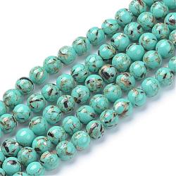 Assembled Synthetic Turquoise and Shell Beads Strands, Dyed, Round, Medium Turquoise, 4mm, Hole: 0.5mm, about 95pcs/strand, 15.7 inch