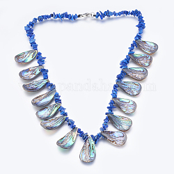 Collane in lapislazzuli e abalone conchiglia / paua shellbib, con accessori di ottone, lacrima, platino, 18.7 pollice (47.5 cm)
