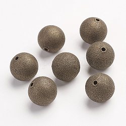 Perles en laiton texturées, sans plomb, ronde, bronze antique, 14mm, Trou: 2mm