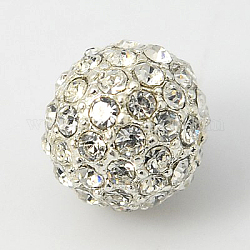 Perline in lega strass, grado a, tondo, colore argento placcato, cirstallo, 10mm, Foro: 2 mm