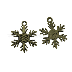 Tibetan Style Alloy Pendants, Cadmium Free & Nickel Free & Lead Free, Snowflake, for Christmas, Antique Bronze, 26x19x2mm, Hole: 2mm