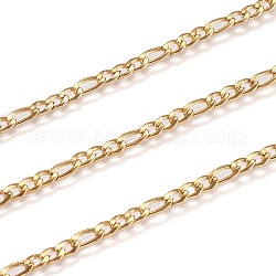 3.28 Feet Ion Plating(IP) 304 Stainless Steel Figaro Chains, Unwelded, Golden, 4x3x0.8mm & 6.5x3x0.8mm