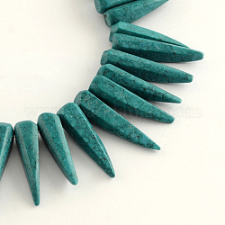 Chapelets de perle en turquoise synthétique teinte, forme croc, sarcelle, 6~8x24~28mm, Trou: 2mm, Environ 62 pcs/chapelet, 15.94 pouce
