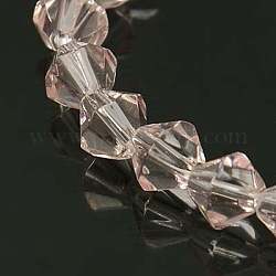 Chapelets de perles en verre transparent manuelles, Toupie, rose, 6mm, Trou: 1mm, Environ 46 pcs/chapelet, 10.63 pouce