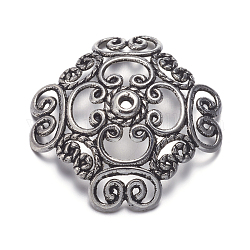 Tibetan Silver Fancy Bead Caps, Lead Free & Cadmium Free, Flower, Antique Silver, about 32mm long, 32mm wide, 2mm thick, Hole: 2mm