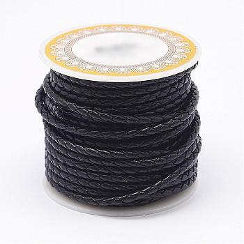 Cable trenzado de cuero de vaca, cuerda de cuero para pulseras, negro, 3mm, alrededor de 8.74 yarda (8 m) / rollo