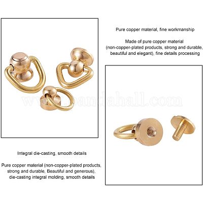 2pcs Brass Ball Studs Rivets O/D Ring for Leather Crossbody Purse Craft,Small