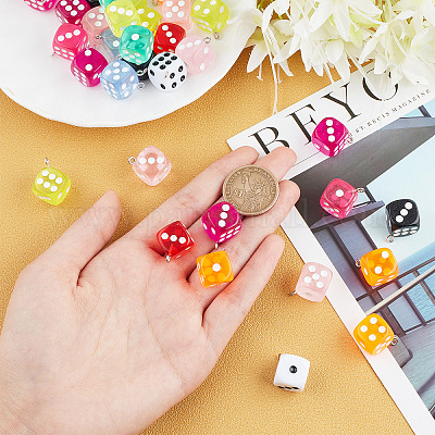 SUNNYCLUE 1 Box 40pcs Dice Charm Acrylic Dice Charms Cubic Dice Charm Square Cube 3D Transparent Mini Charm for Jewelry Making