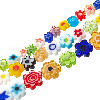 Colorful Flower Patterns Millefiori Glass Beads Lampwork Beads For