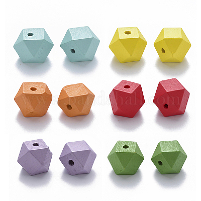 Perles de bois naturel peintes&nbsp;WOOD-Q040-020B-A-M-1