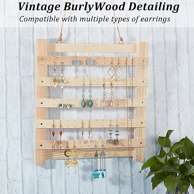 Présentoir Boucles D’oreilles En Bois Forme Oreille – 2 Pièces, Brun Selle, Idéal Pour Rangement Et étalage