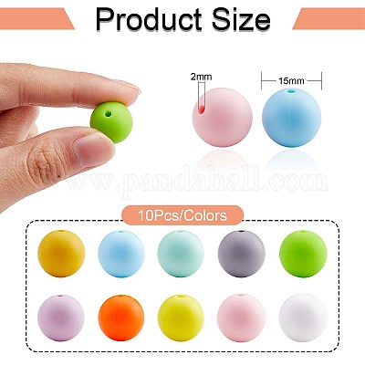 IESCOO iescoo 100pcs silicone beads for keychain making,15mm rubber beads  kit for keychain bracelet lanyards pens with key rings and