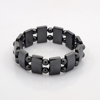 Magnetic Hematite Rectangle and Round Beads Stretch Bracelets for Valentine's Day Gift BJEW-M066-10-1