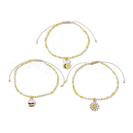 3 pièces 3 styles abeilles et fleur alliage émail bracelets à breloques ensemble BJEW-JB09952-1