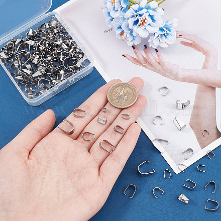 PandaHall Elite 160 pcs 8 Sizes 304 Stainless Steel Snap On Bails Hook Pendant Clasps Pinch Clips Bail Pendants for Neckalce Jewelry DIY Craft Making STAS-PH0019-88-1