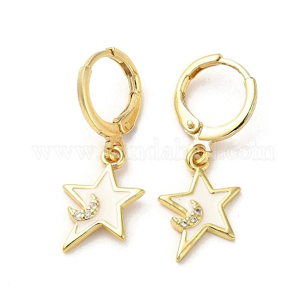 Star & Moon Real 18K Gold Plated Brass Dangle Leverback Earrings EJEW-L268-032G-03-1
