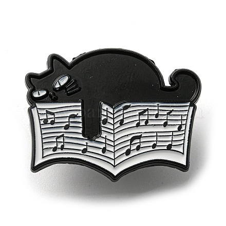 Musik-Thema Cartoon schwarze Katze Emaille-Pins JEWB-K016-11B-EB-1