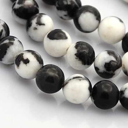 Rondes zébrées naturelle perles jaspe de pierres précieuses brins G-N0120-31-8mm-1