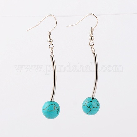 Dangling Gemstone Round Bead Earrings EJEW-JE01361-07-1