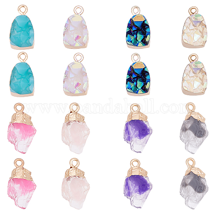 SUPERFINDINGS 16Pcs 8 Colors Druzy Resin Pendants Nuggets Imitation Quartz Charms Teardrop Necklace Charm with Light Gold Iron Findings for Jewelry Craft Making RESI-FH0001-36-1