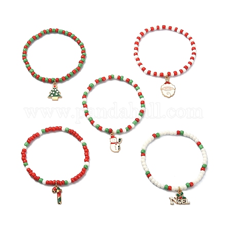 Set di braccialetti elastici con semi di vetro in stile 5 pz 5 BJEW-TA00274-1