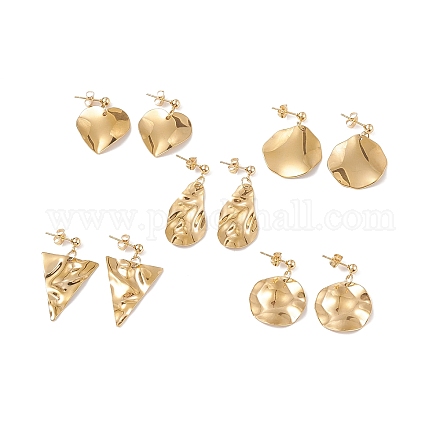 5 Pairs 5 Style Twist Triangle & Nugget & Flat Round 304 Stainless Steel Dangle Stud Earrings Set for Women EJEW-JE05090-02-1