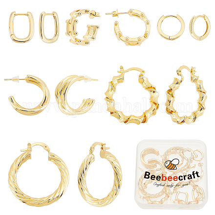 Beebeecraft 6 par de pendientes de aro huggie chapados en oro de 18 quilates para mujer EJEW-BBC0001-02-1