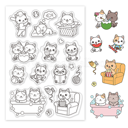 GLOBLELAND Summer Cat Clear Stamps Sofa Bathtub Book Skateboard Silicone Clear Stamp Seals for Cards Making DIY Scrapbooking Photo Journal Album Decoration DIY-WH0167-56-767-1